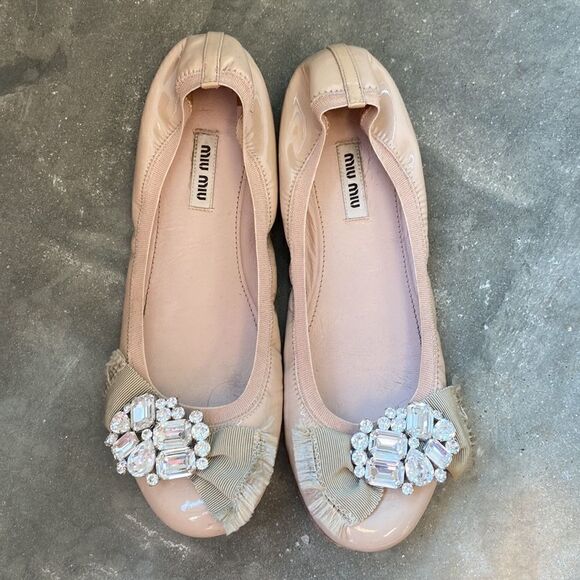 Miu Miu ballet flats light pink with rhinestones size 38 patent leather - Picture 1 of 7